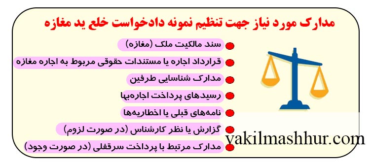 اسناد مهم جهت تنظیم مدارک مورد نیاز جهت تنظیم نمونه دادخواست خلع ید مغازه