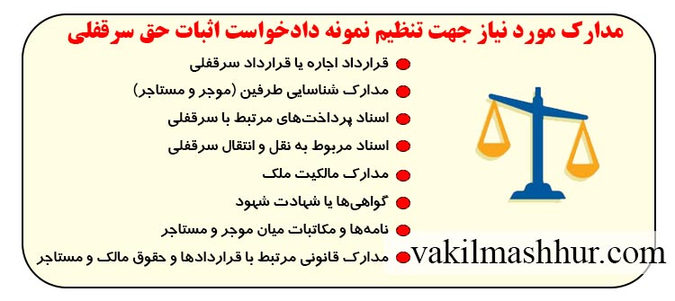 بررسی مدارک مورد نیاز جهت تنظیم نمونه دادخواست اثبات حق سرقفلی