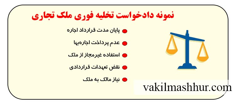 نمونه دادخواست تخلیه فوری ملک تجاری چه زمانی مطرح می شود؟