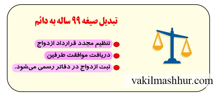 مدارک مورد نیاز برای تبدیل صیغه ۹۹ ساله به دائم