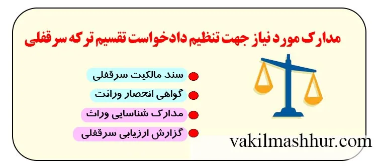 اسناد مورد نیاز مدارک مورد نیاز جهت تنظیم دادخواست تقسیم ترکه سرقفلی