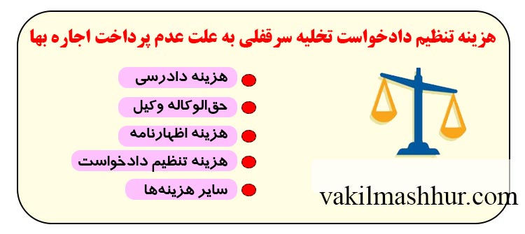 مبلغ حق الوکاله برای تنظیم دادخواست تخلیه سرقفلی به علت عدم پرداخت اجاره بها