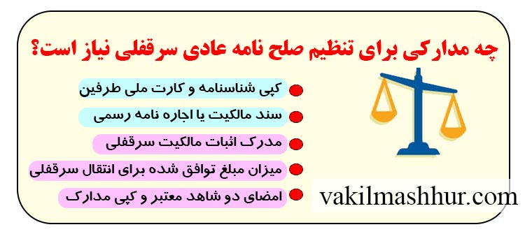 اسناد مورد نیاز جهت تنظیم انتقال سرقفلی با صلح نامه عادی