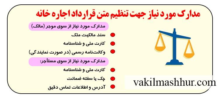 اسناد مورد نیاز جهت تنظیم متن قرارداد اجاره خانه