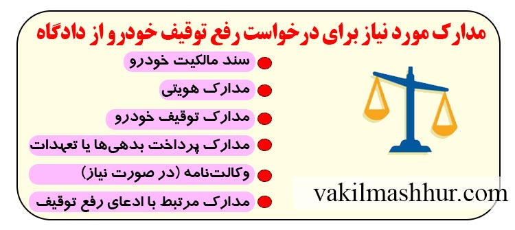 اسناد مورد نیاز برای درخواست رفع توقیف خودرو از دادگاه