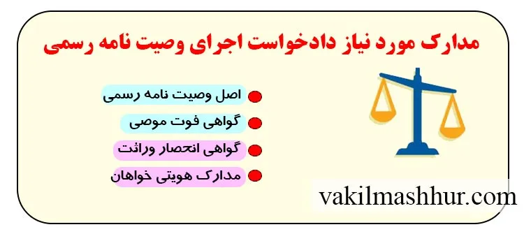 مدارک مورد نیاز جهت تنظیم دادخواست اجرای وصیت نامه رسمی