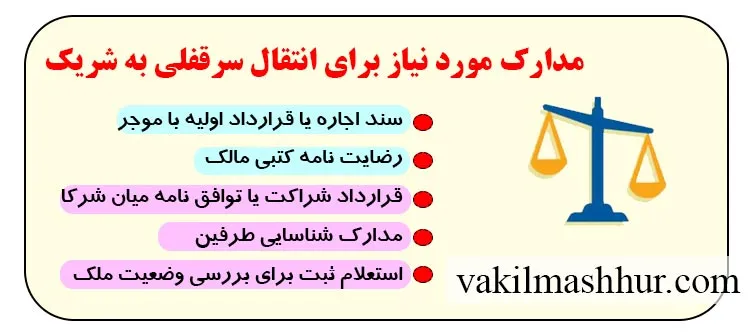 اسناد مورد نیاز انتقال سرقفلی به شریک