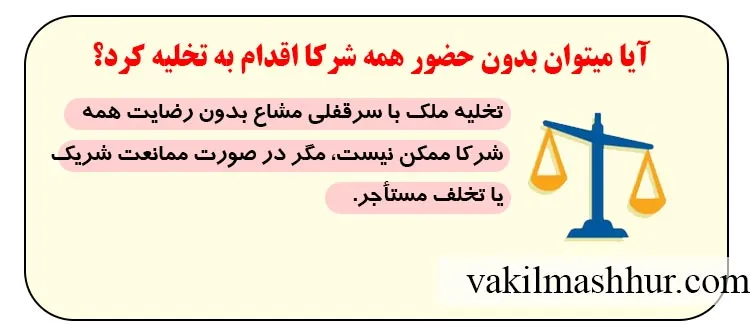 آیا میتوان بدون حضور همه شرکا اقدام به تخلیه کرد؟