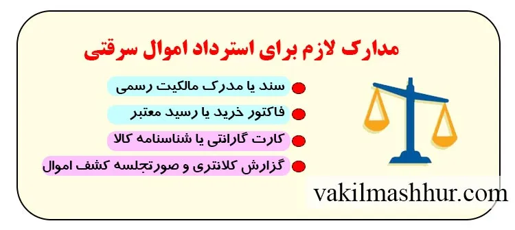 مدارک لازم برای استرداد اموال سرقتی