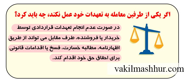 اگر یکی از طرفین معامله به تعهدات خود عمل نکند، چه باید کرد؟