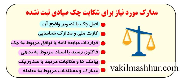 مدارک مورد نیاز برای شکایت چک صیادی ثبت نشده