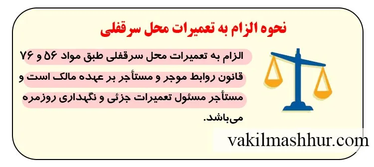 بررسی نحوه الزام به تعمیرات محل سرقفلی