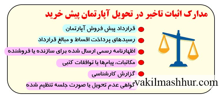 مدارک اثبات تاخیر در تحویل آپارتمان پیش خرید