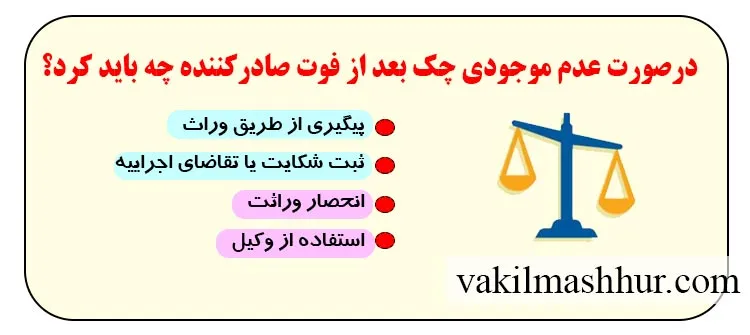 درصورت عدم موجودی چک بعد از فوت صادرکننده چه باید کرد؟