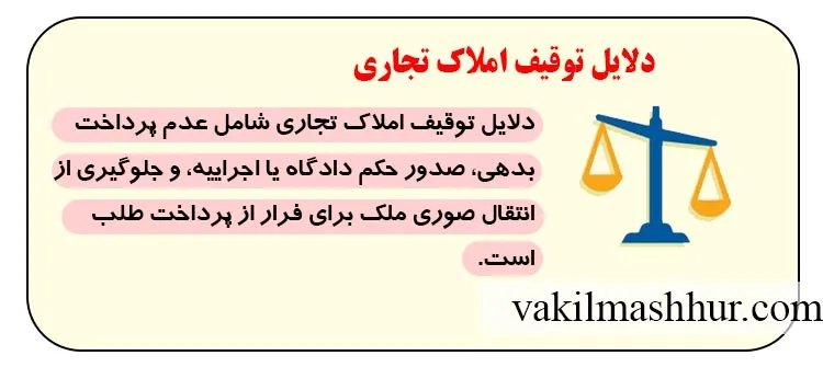 دلایلی که میتوان توقیف املاک تجاری را از دادگاه یا اجرای ثبت خواست