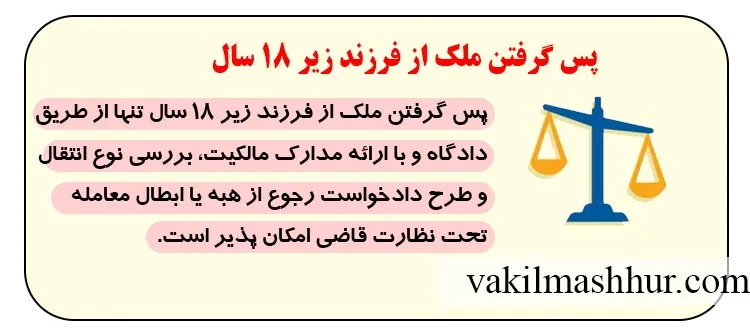 پس گرفتن ملک از فرزند زیر ۱۸ سال