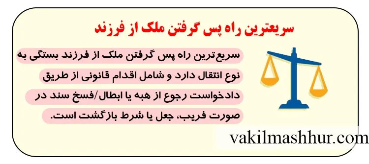 انتخاب سریعترین راه پس گرفتن ملک از فرزند