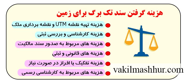 هزینه گرفتن سند تک برگ برای زمین