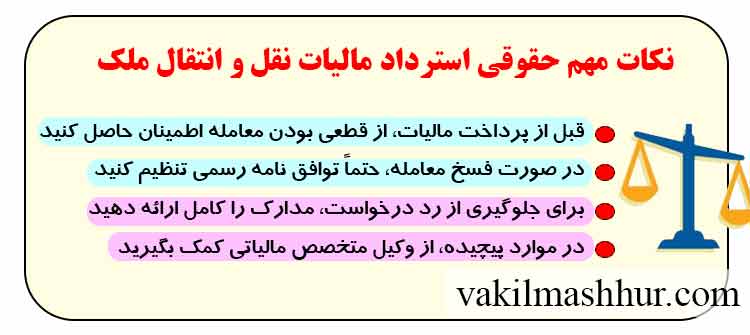 نکات مهم حقوقی استرداد مالیات نقل و انتقال ملک