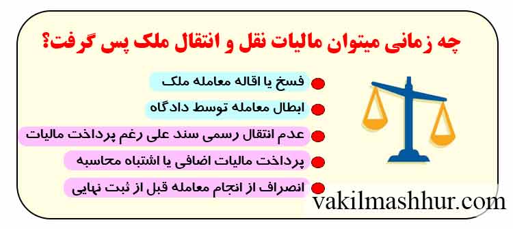 چه زمانی میتوان مالیات نقل و انتقال ملک پس گرفت؟